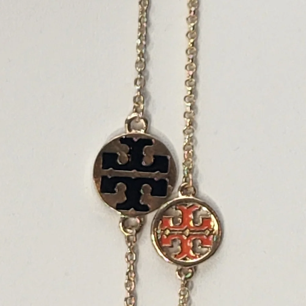 Tory Burch 2 Logo Necklaces Orange And Black 19.5